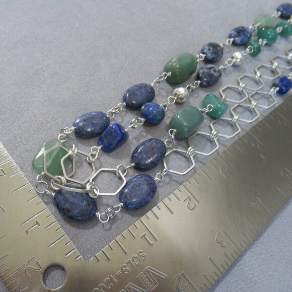 Sodalite, Jade and Iolite Double Wrap Necklace, Silver Chain - Picture 6 of 6